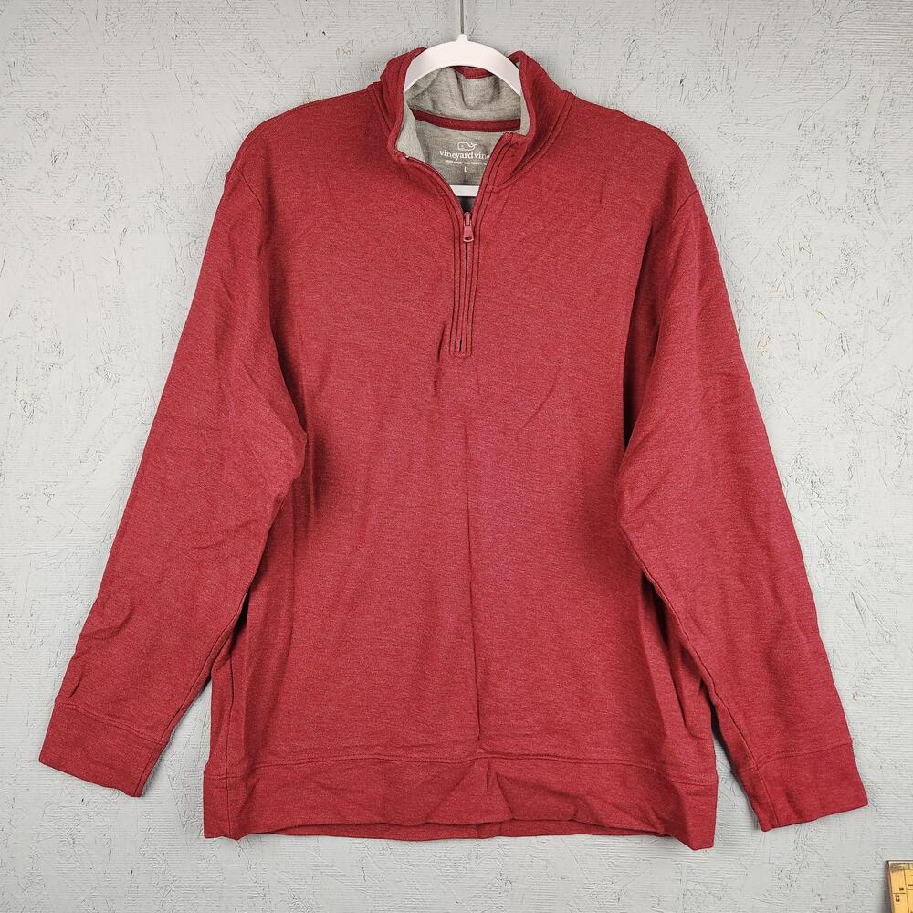 Vineyard Vines Sweater Mens Large Red Pima Cotton Quarter Zip Pullover Casual